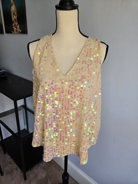 Moulinette Soeurs Iridescent Sequin V-Neck Camisole - Champagne